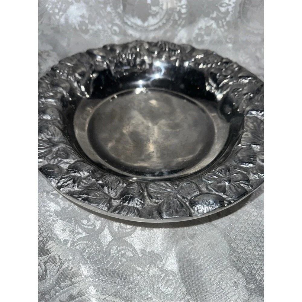 Pewter Embossed Grape /strawberry Serving Plate 11 1/2 “